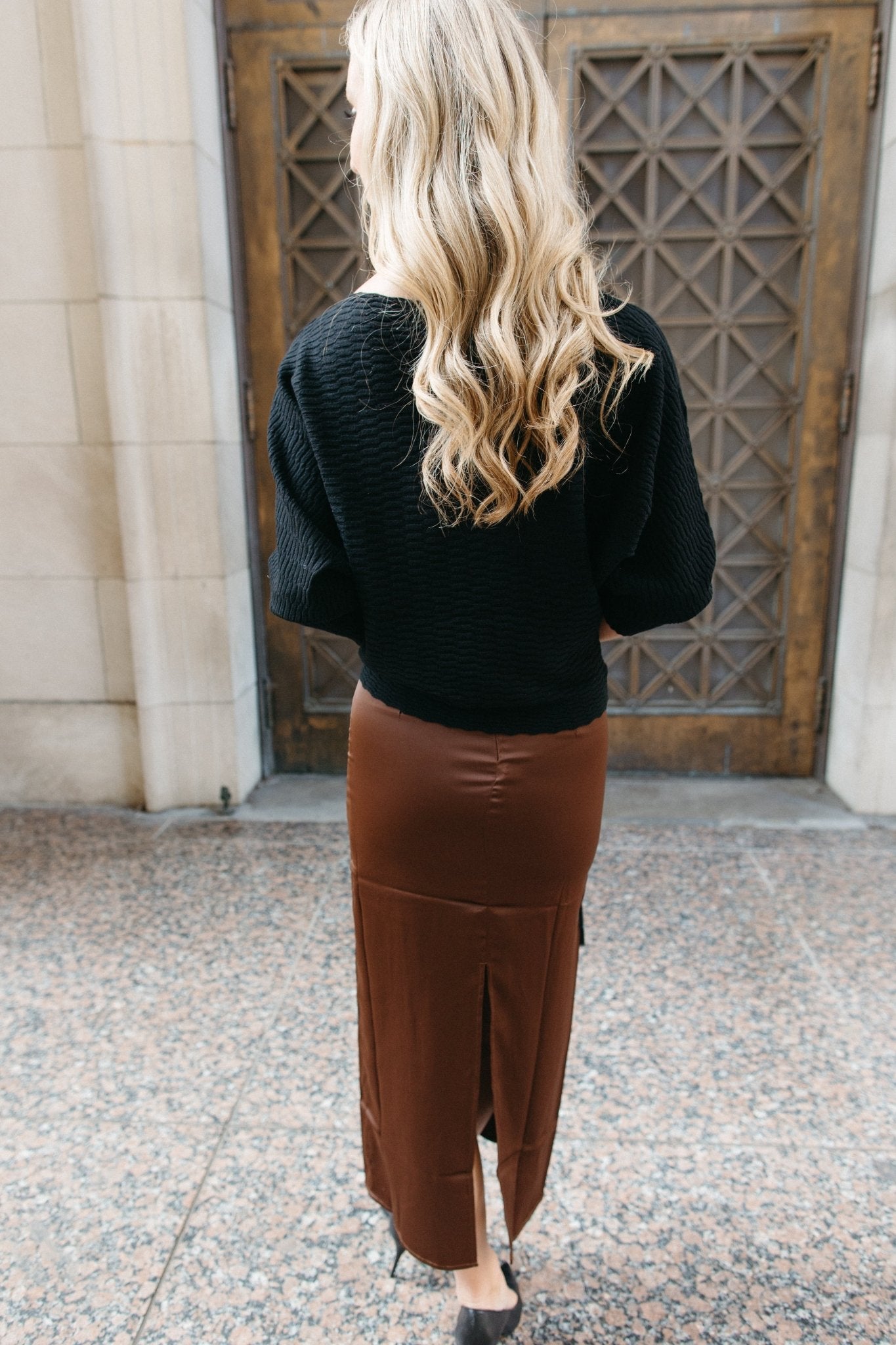 Cozy Chocolate Satin Midi Skirt - 3125 Clothing