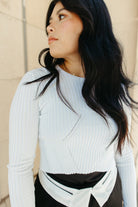 Fall Luxe Cropped White Ribbed Sweater - 3125 Clothing