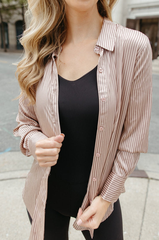 Muted Mocha Satin Button Up – 3125 Clothing